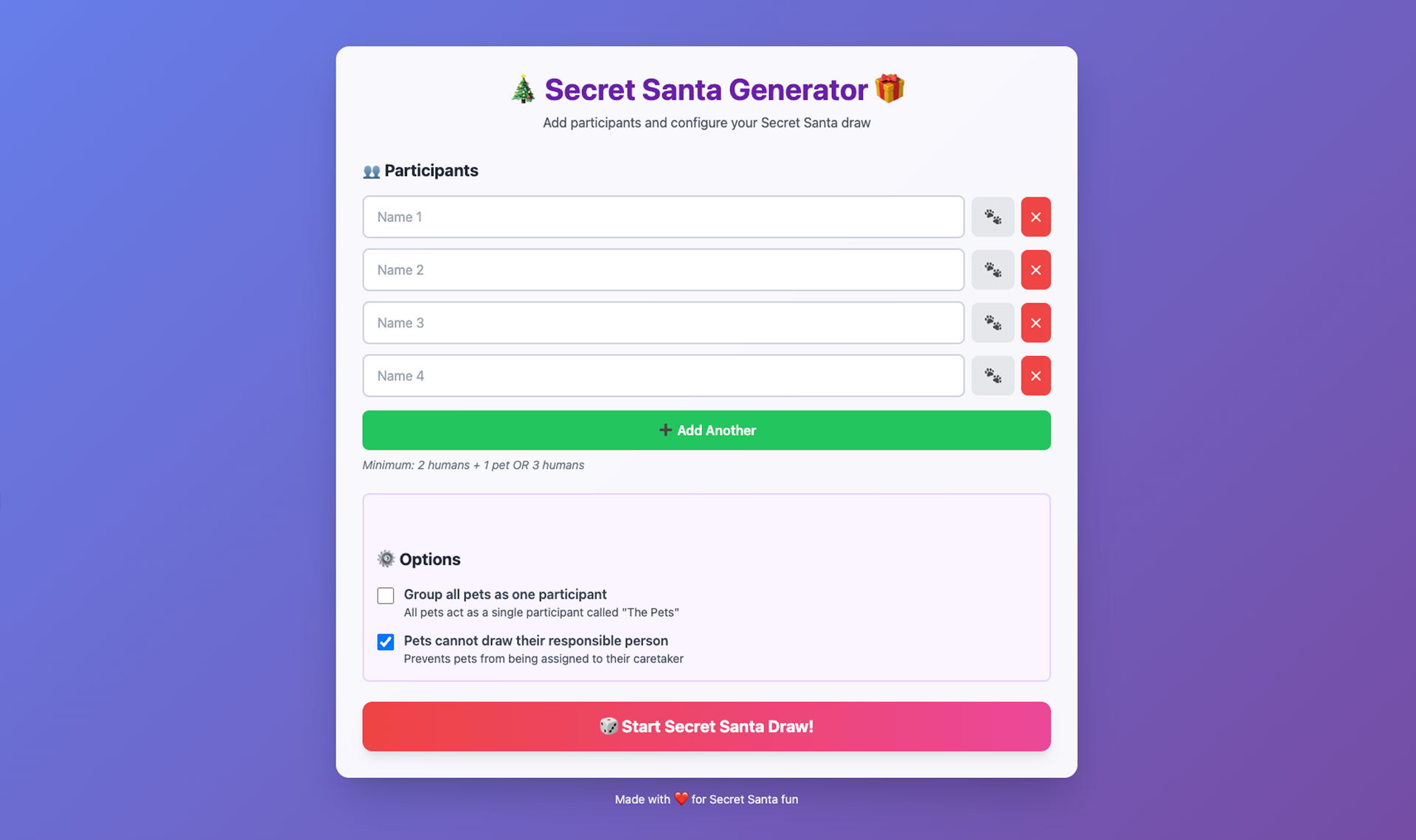 First iteration of Secret Santa built with Claude before moving to V0